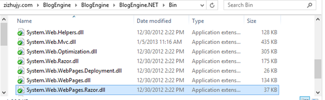 Make sure these dll files exist in the “bin” folder under BlogEngine.NET web root.