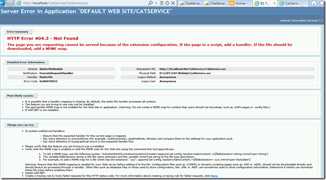 HTTP Error 404.3 - Not Found error on hosting WCF service